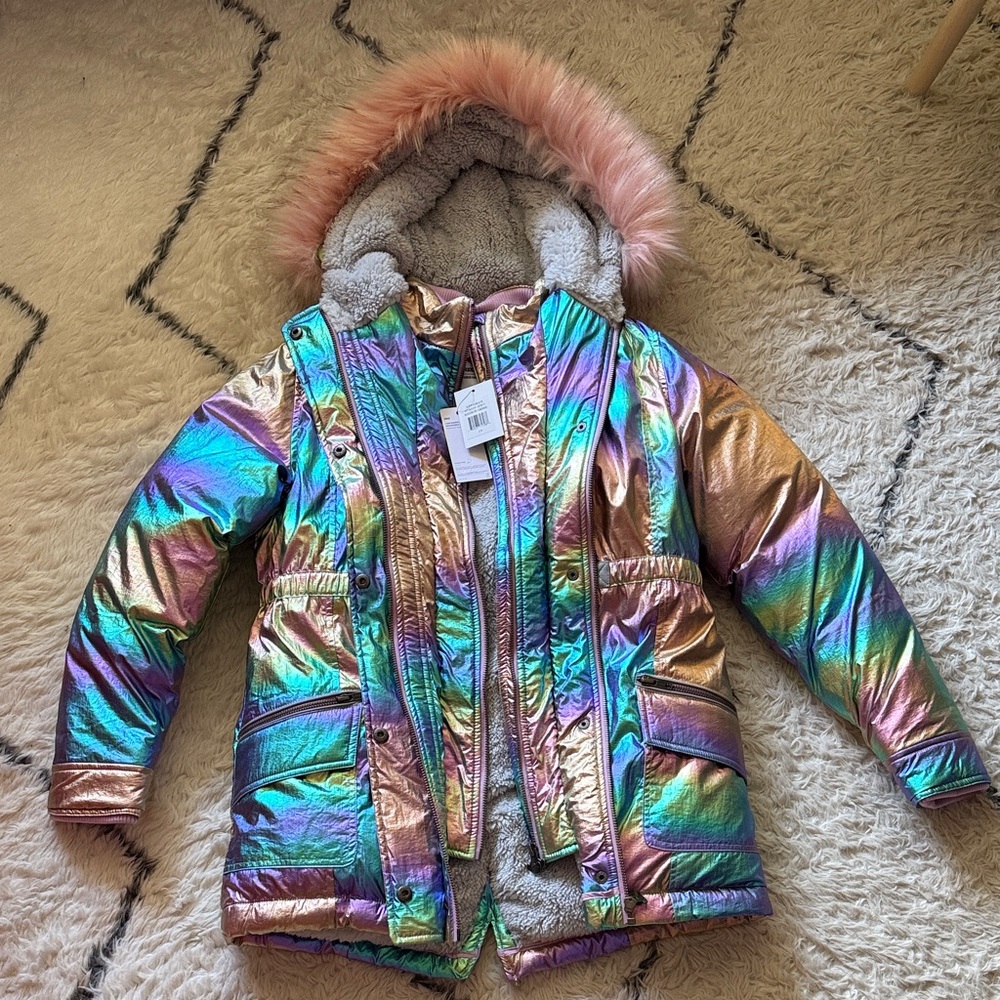 Appaman Rainbow Iridescent Jacket with Faux Fur